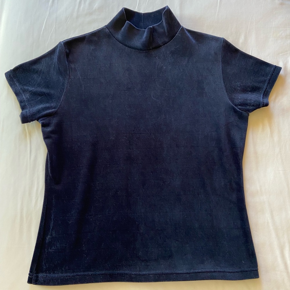 WOMENS NAVY BLUE VELVET TURTLE NECK (vintage)